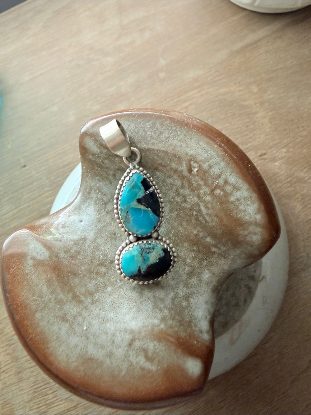 925 Sterling Silver Black Jack Mojave 2 Stone Pendant